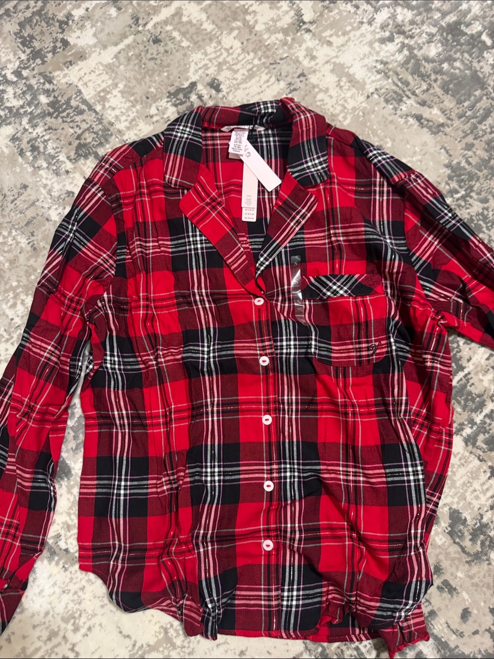 Victoria's Secret Red and Black Plaid Button-Down Pj Shirt only